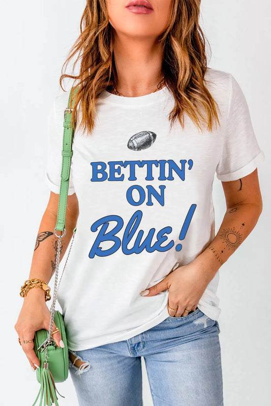 Letter Graphic Round Neck Short Sleeve T-Shirt-Angel Casuals