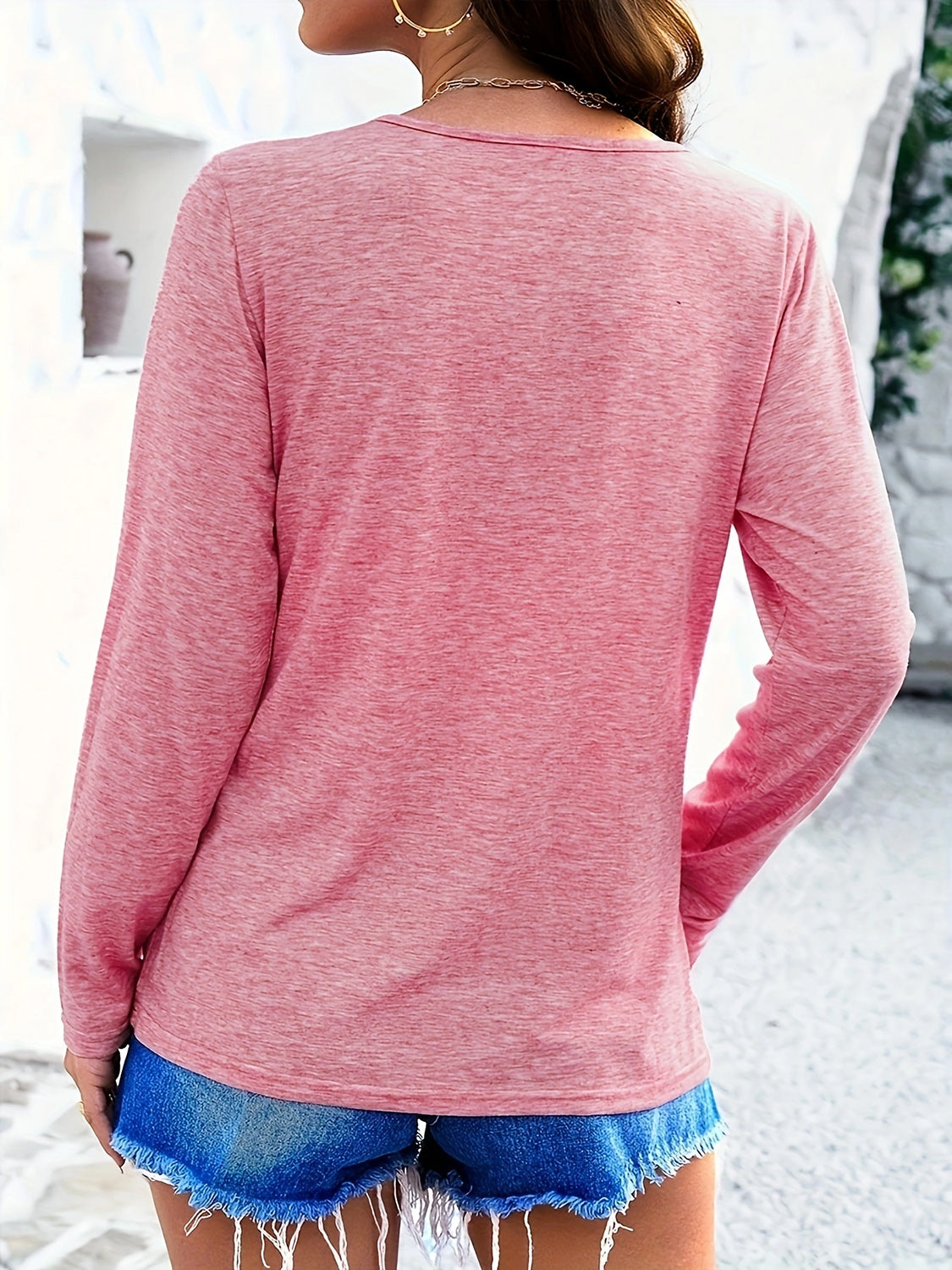 Crisscross V-Neck Long Sleeve T-Shirt-Angel Casuals