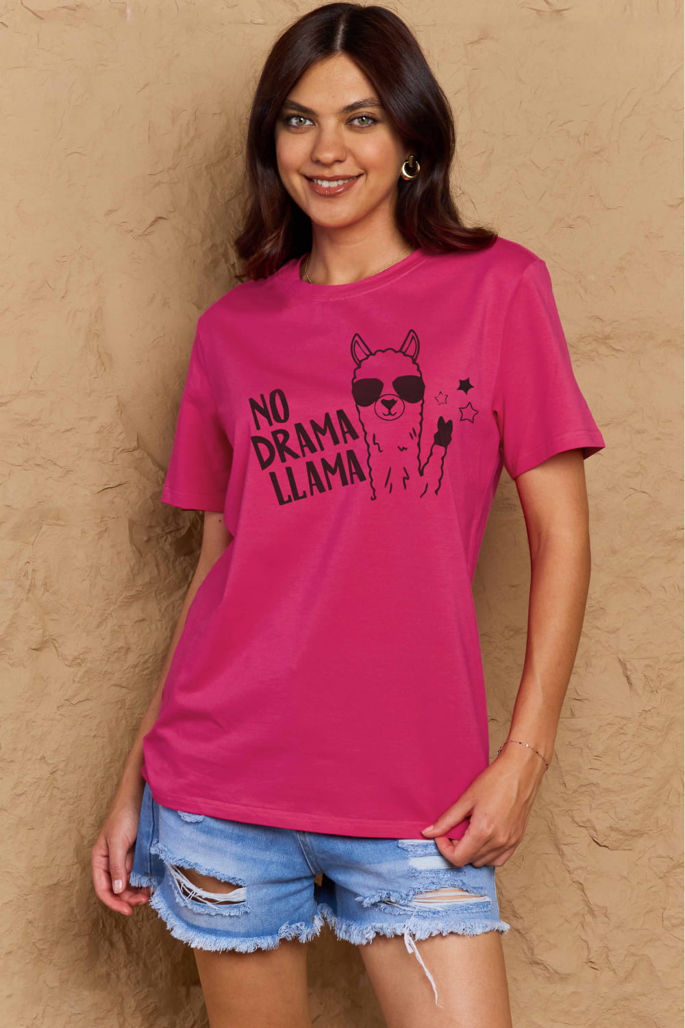 Simply Love Full Size NO DRAMA LLAMA Graphic Cotton Tee-Angel Casuals