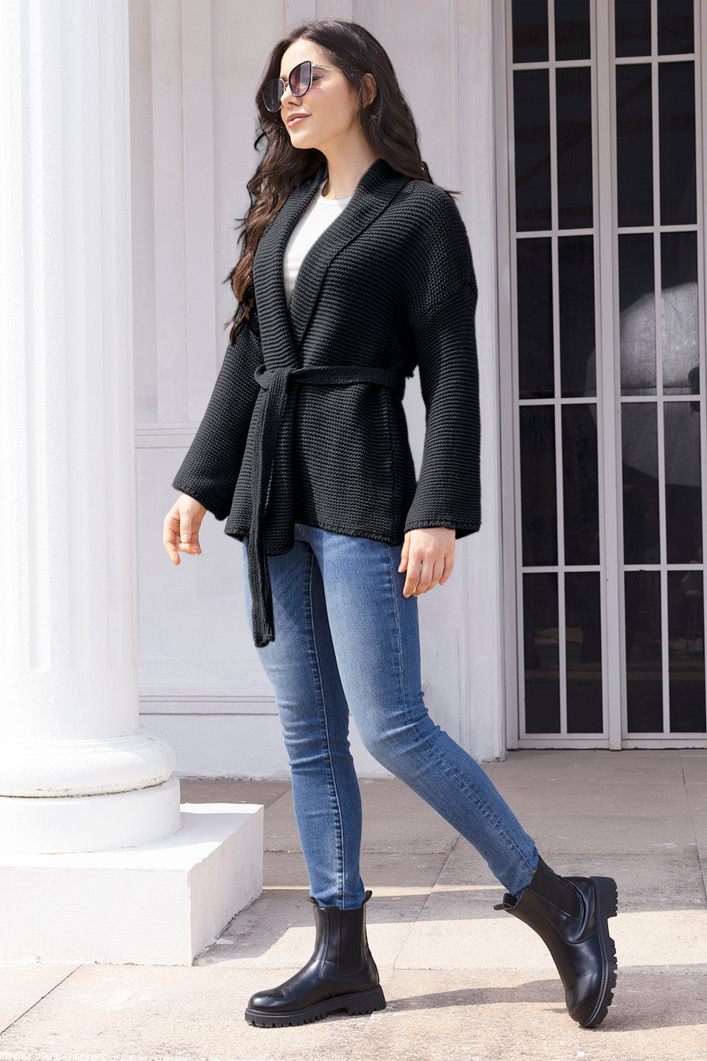 Tied Open Front Long Sleeve Cardigan-Angel Casuals