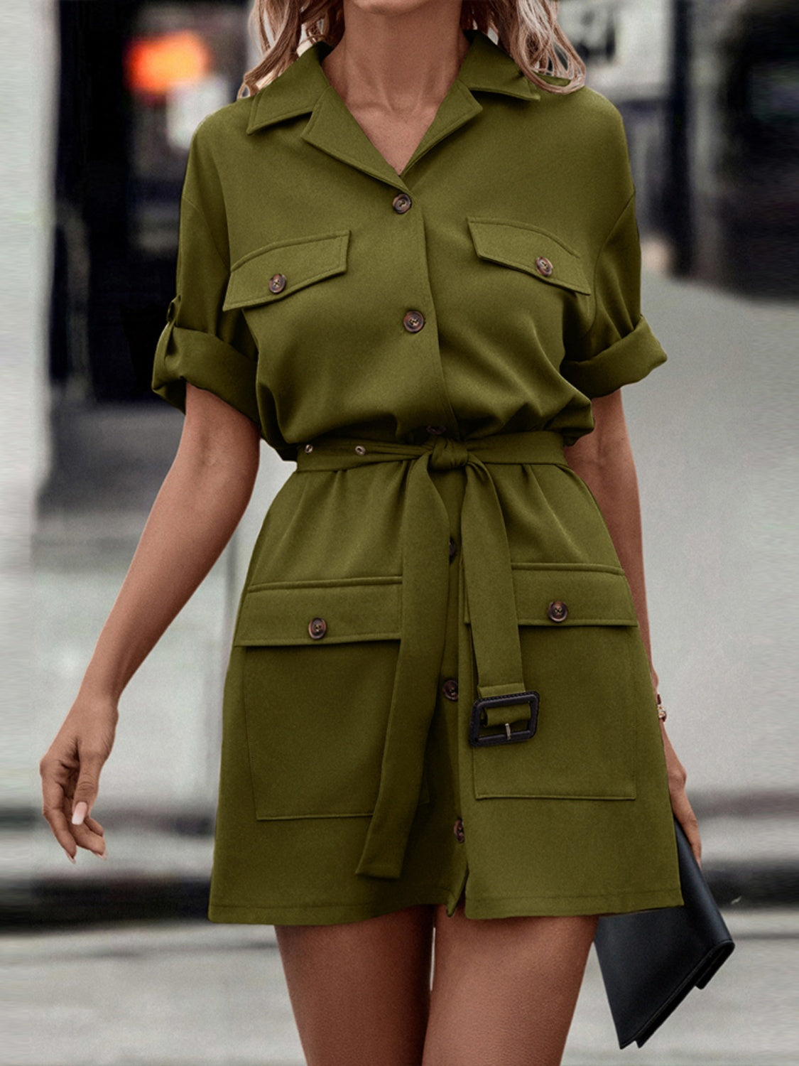 Tie Waist Collared Dress-Angel Casuals