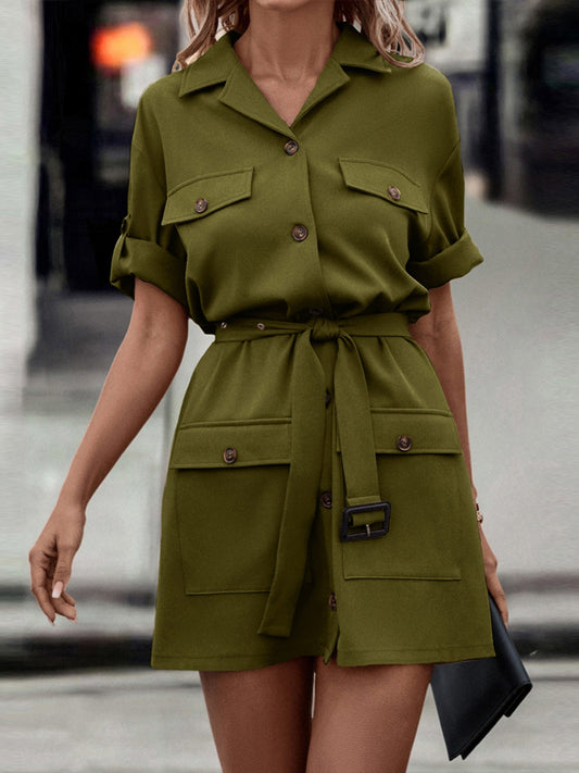 Tie Waist Collared Dress-Angel Casuals