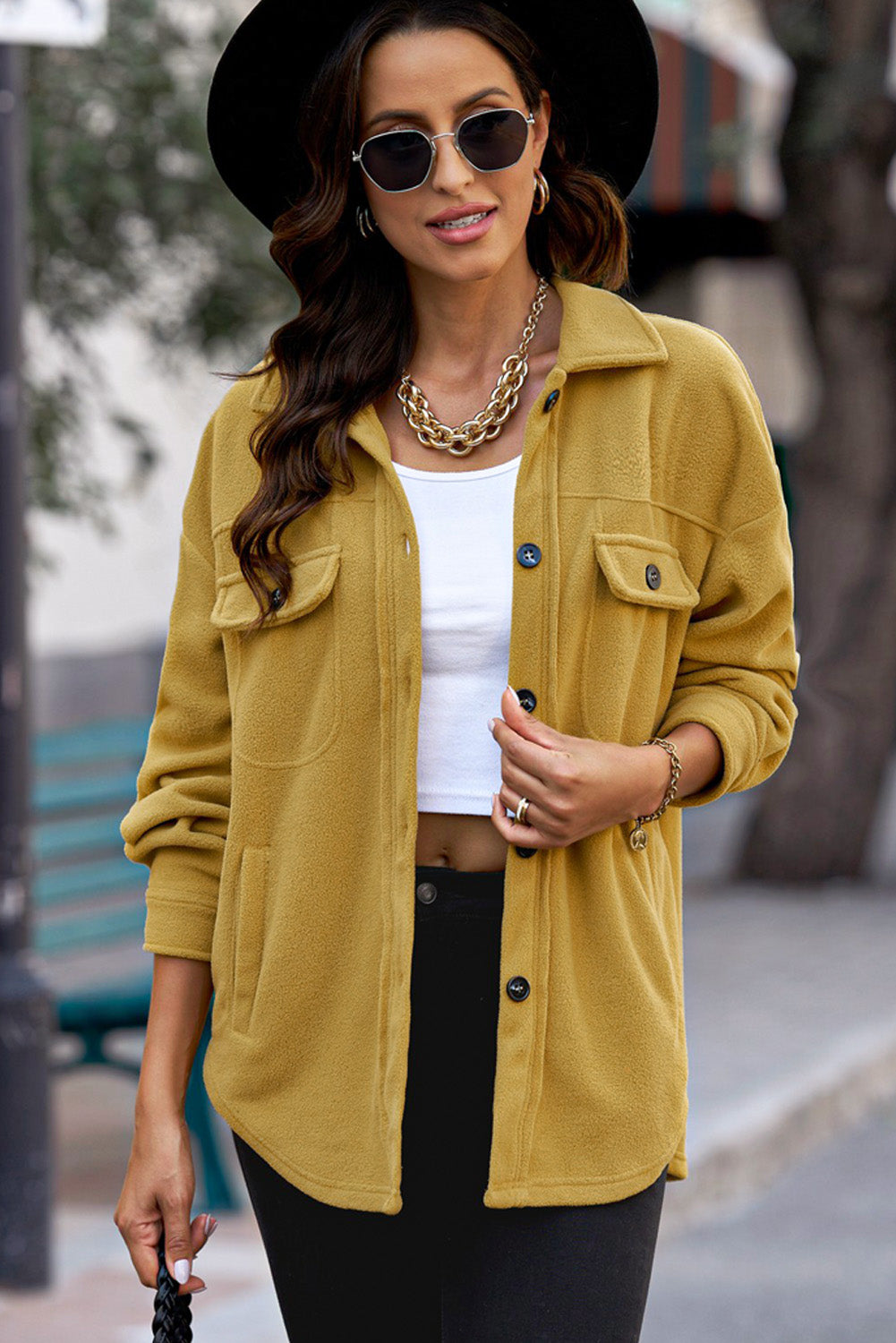 Button Up Collared Neck Long Sleeve Jacket-Angel Casuals