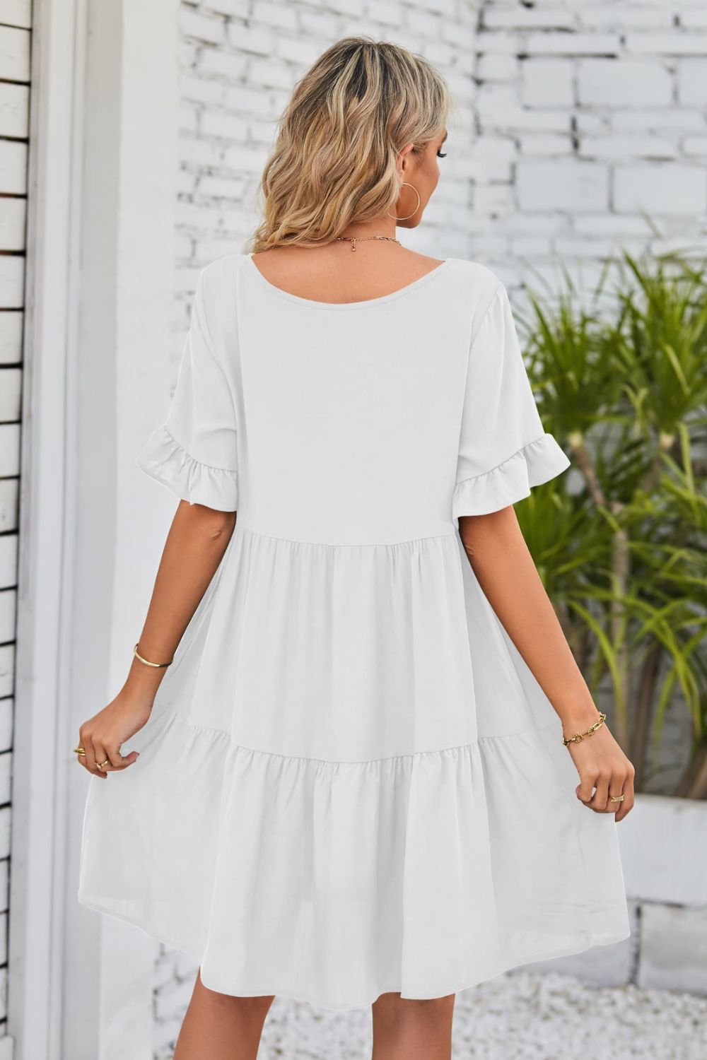 V-Neck Flounce Sleeve Tiered Dress-Angel Casuals