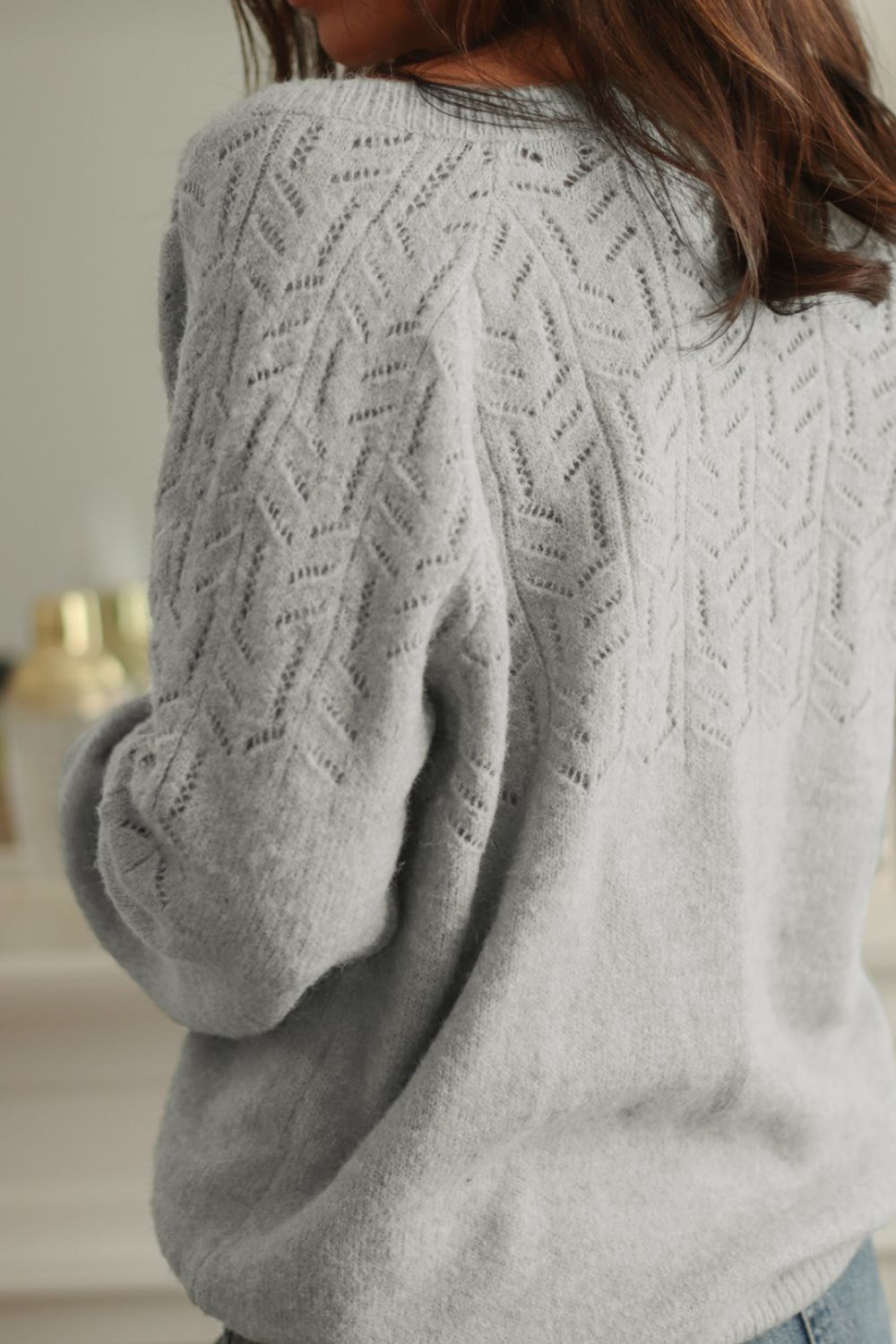 Openwork Button Down Long Sleeve Cardigan-Angel Casuals