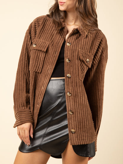 Button Up Long Sleeve Corduroy Jacket-Angel Casuals