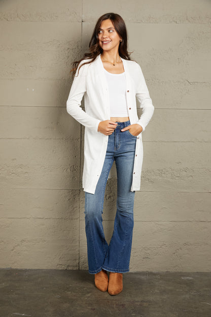 Double Take Button Down Long Sleeve Longline Cardigan-Angel Casuals