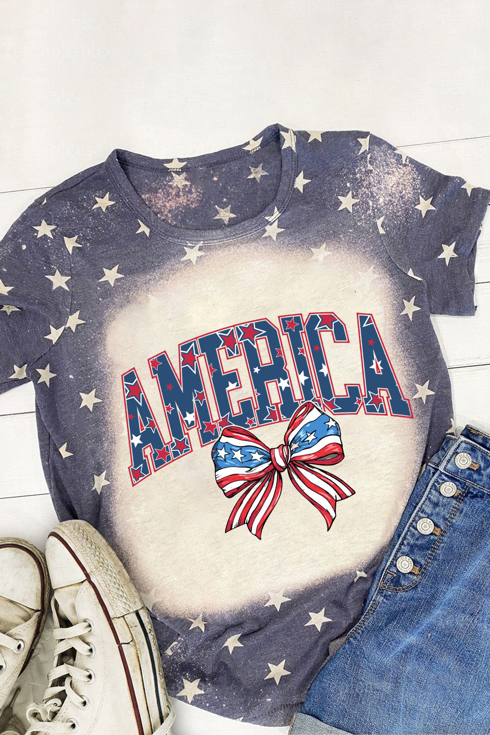 AMERICA Round Neck Short Sleeve T-Shirt-Angel Casuals