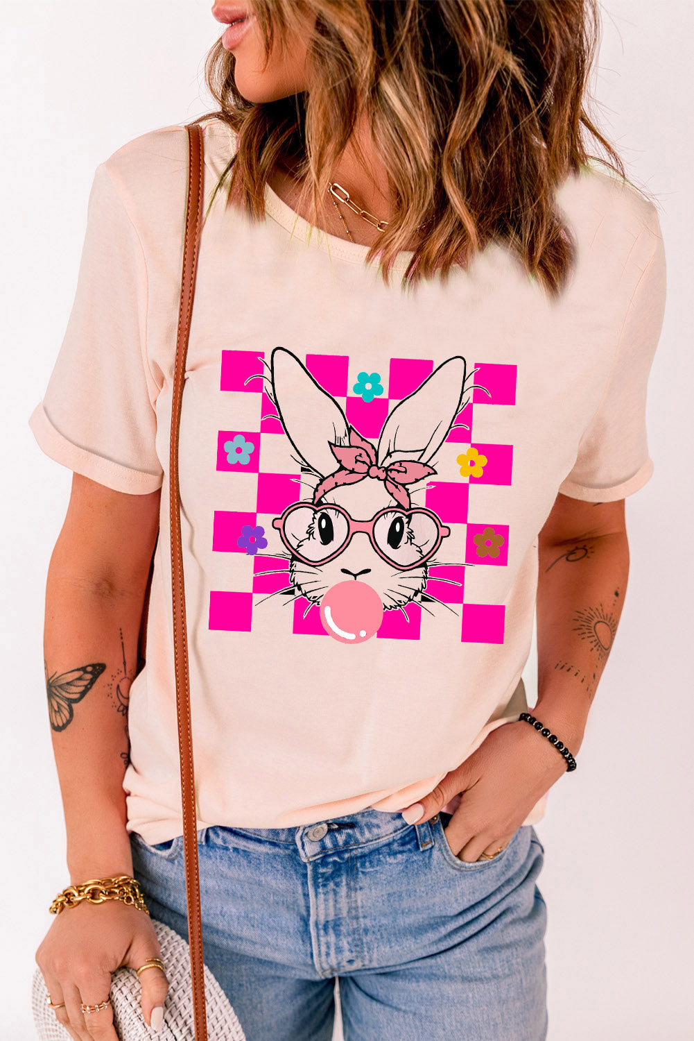 Rabbit Round Neck Short Sleeve T-Shirt-Angel Casuals