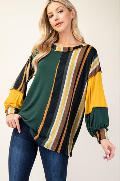 Celeste Full Size Striped Color Block Exposed Seam T-Shirt-Angel Casuals