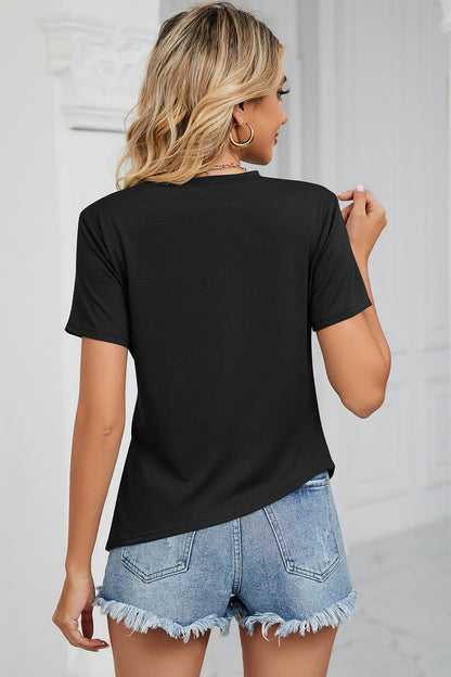Ruched Round Neck Short Sleeve T-Shirt-Angel Casuals