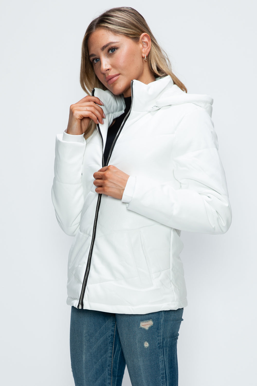 How Dare U Pocketed Zip Up Puffer Jacket with Removable Hood-Angel Casuals