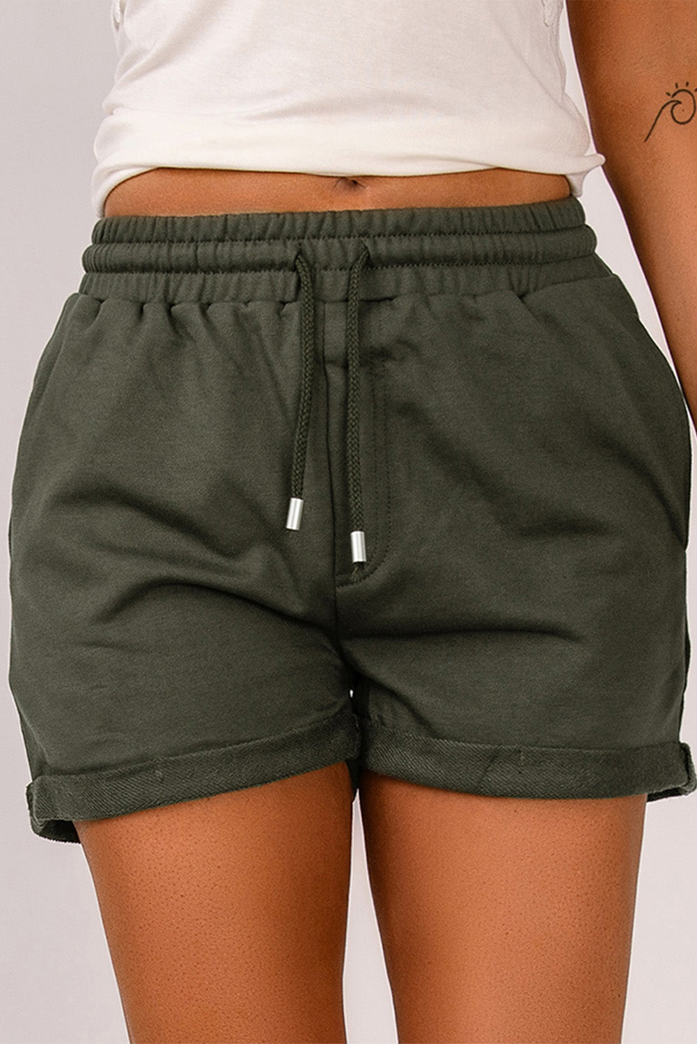 Drawstring Waist Cuffed Shorts-Angel Casuals