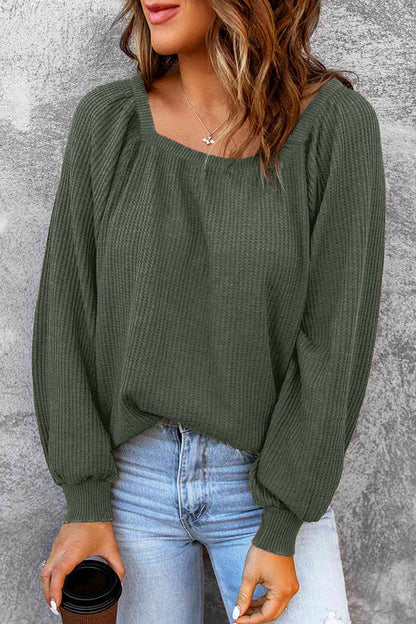 Square Neck Raglan Sleeve T-Shirt-Angel Casuals