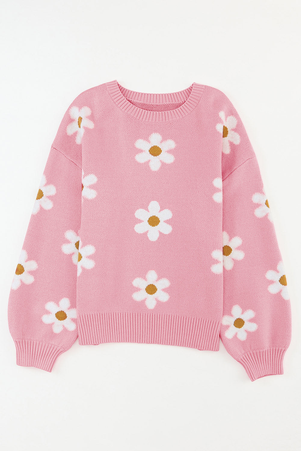 Flower Round Neck Dropped Shoulder Sweater-Angel Casuals