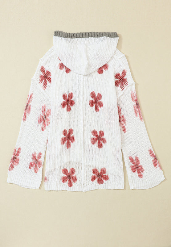 Drawstring Flower Hooded Knit Top-Angel Casuals