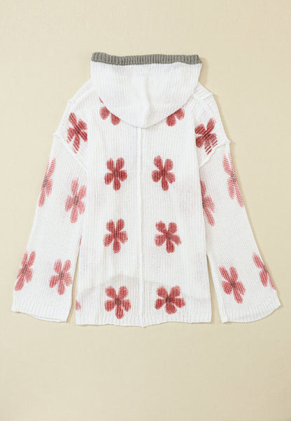 Drawstring Flower Hooded Knit Top-Angel Casuals