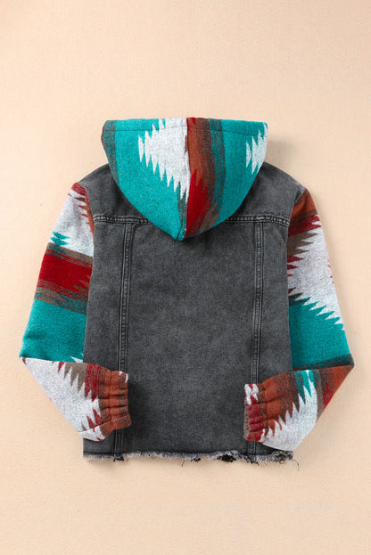 Drawstring Hooded Pocketed Denim Jacket-Angel Casuals