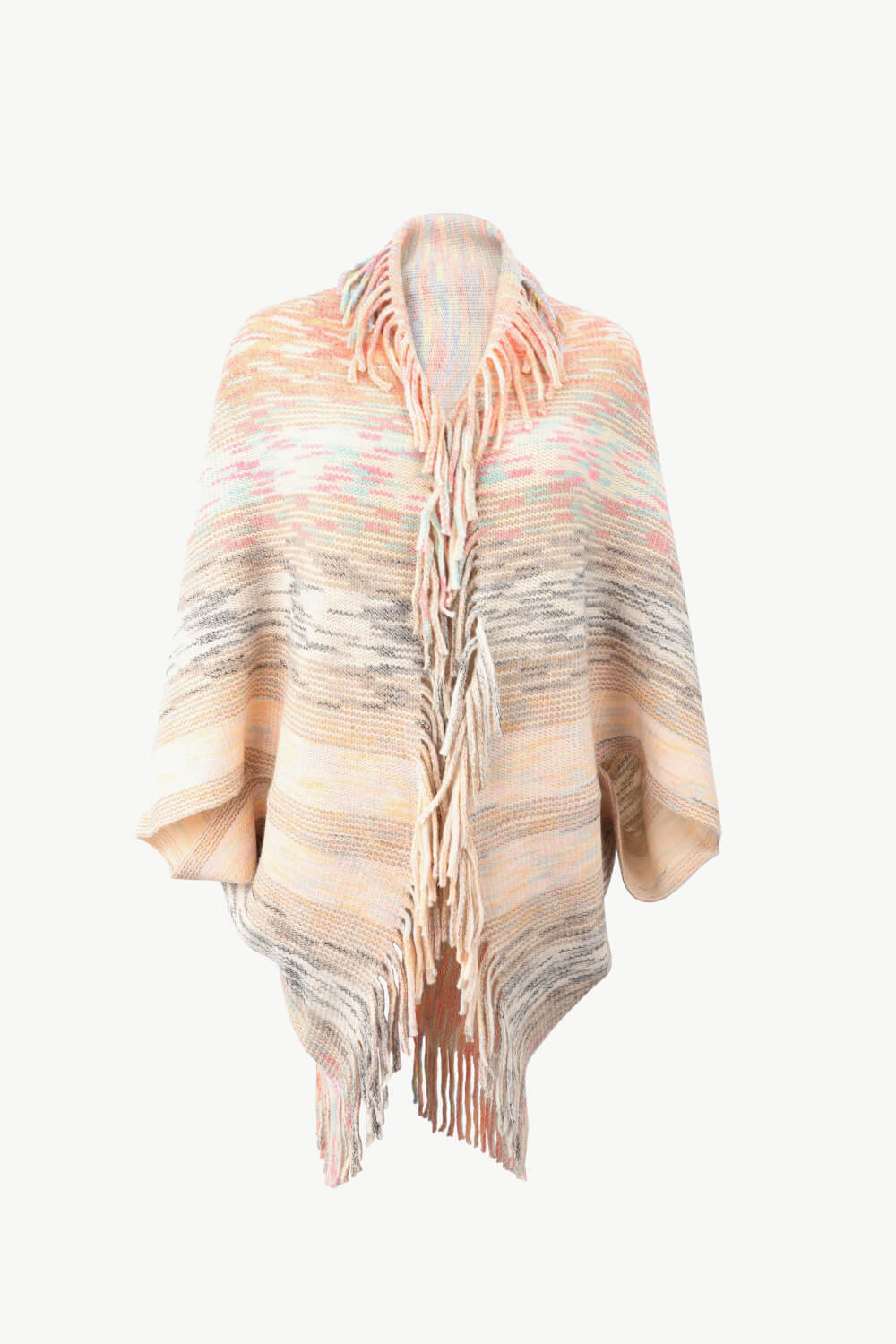 Multicolored Fringe Trim Poncho-Angel Casuals