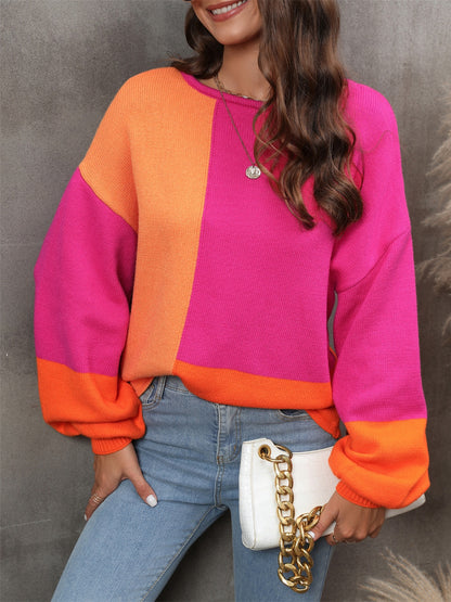 Angel Wings Color Block Round Neck Sweater-Angel Casuals