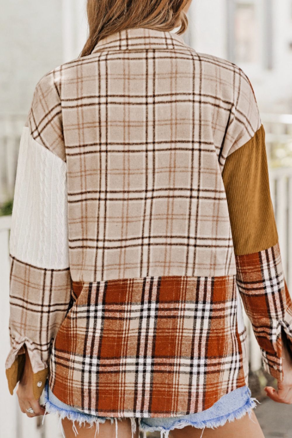 Plaid Button Up Long Sleeve Shacket-Angel Casuals
