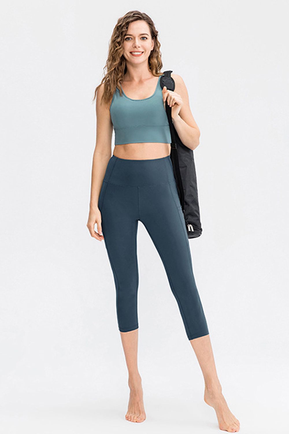 Wide Waistband Cropped Active Leggings with Pockets-Angel Casuals