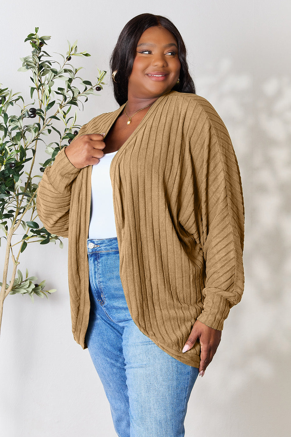 Basic Bae Full Size Ribbed Cocoon Cardigan-Angel Casuals