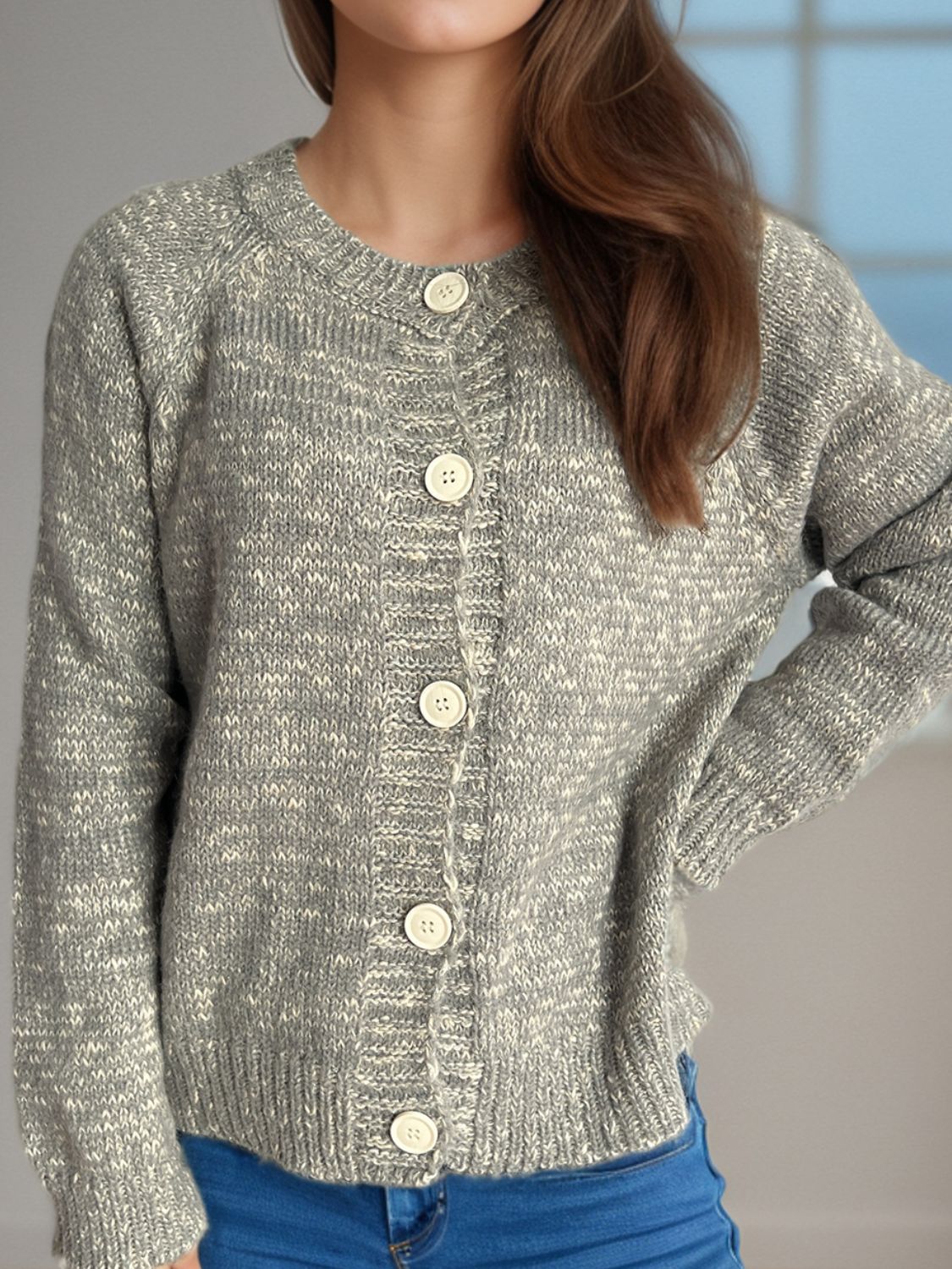 Heathered Button Down Long Sleeve Cardigan-Angel Casuals