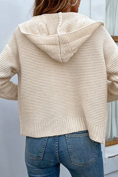 Cable-Knit Dropped Shoulder Hooded Cardigan-Angel Casuals