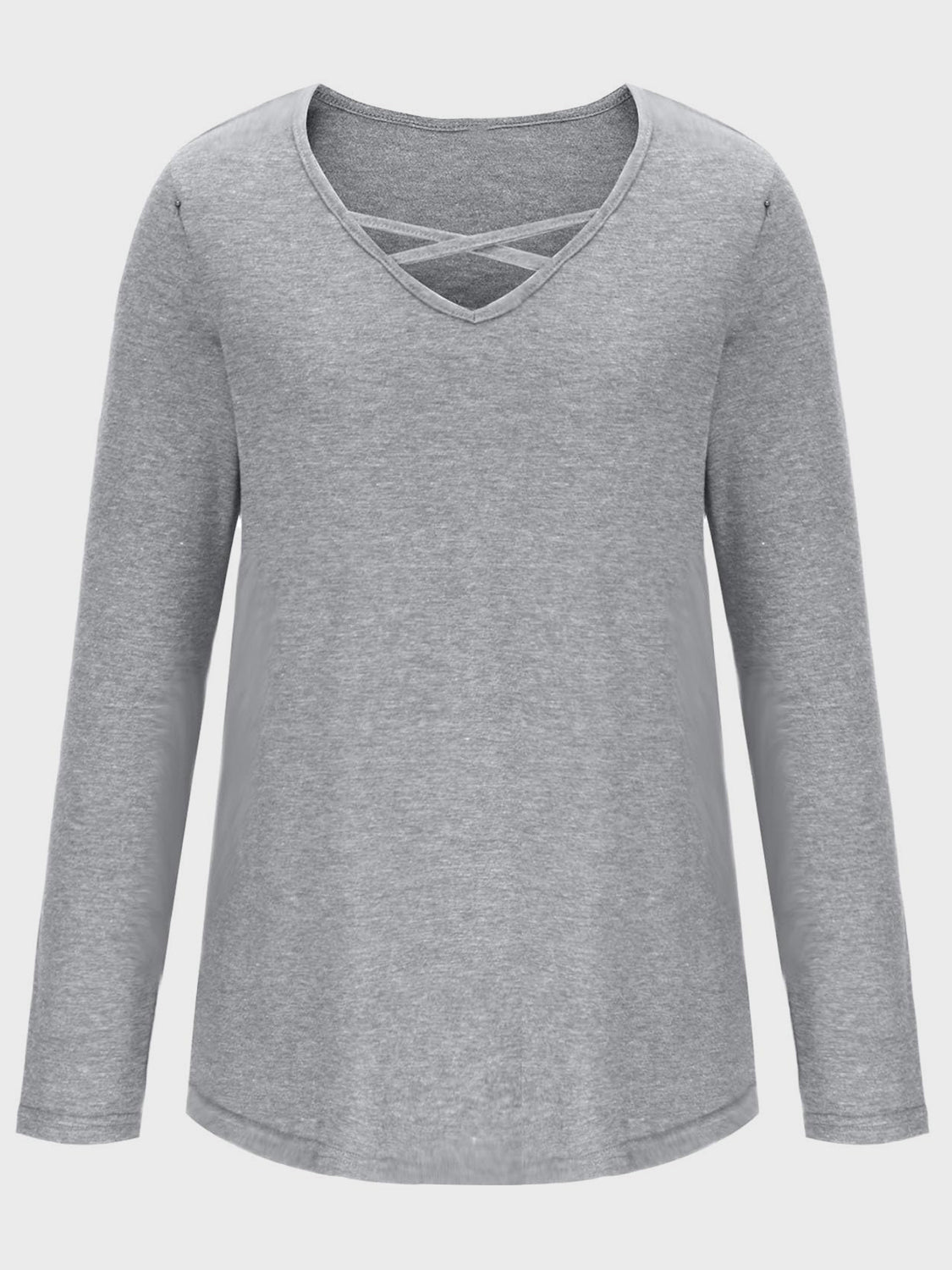 Crisscross V-Neck Long Sleeve T-Shirt-Angel Casuals