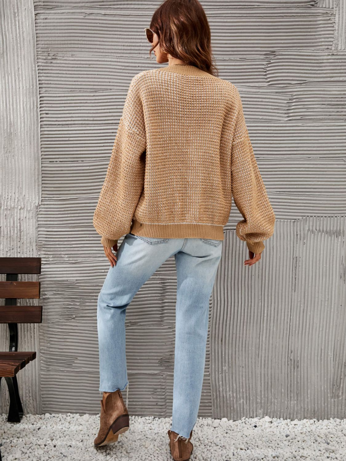 Heathered Lantern Sleeve Cardigan-Angel Casuals