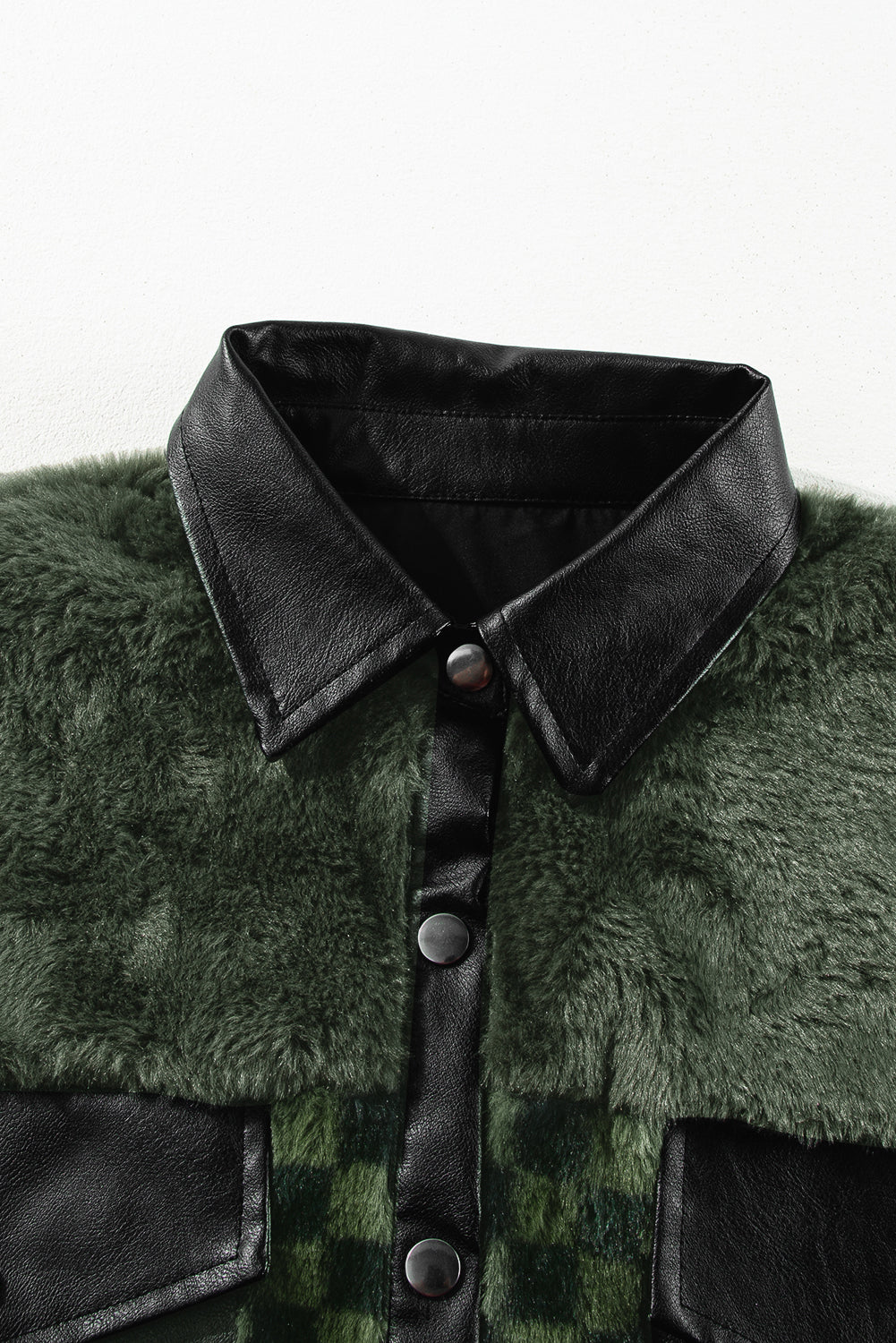 Pocketed Checkered Collared Neck Snap Down Jacket-Angel Casuals