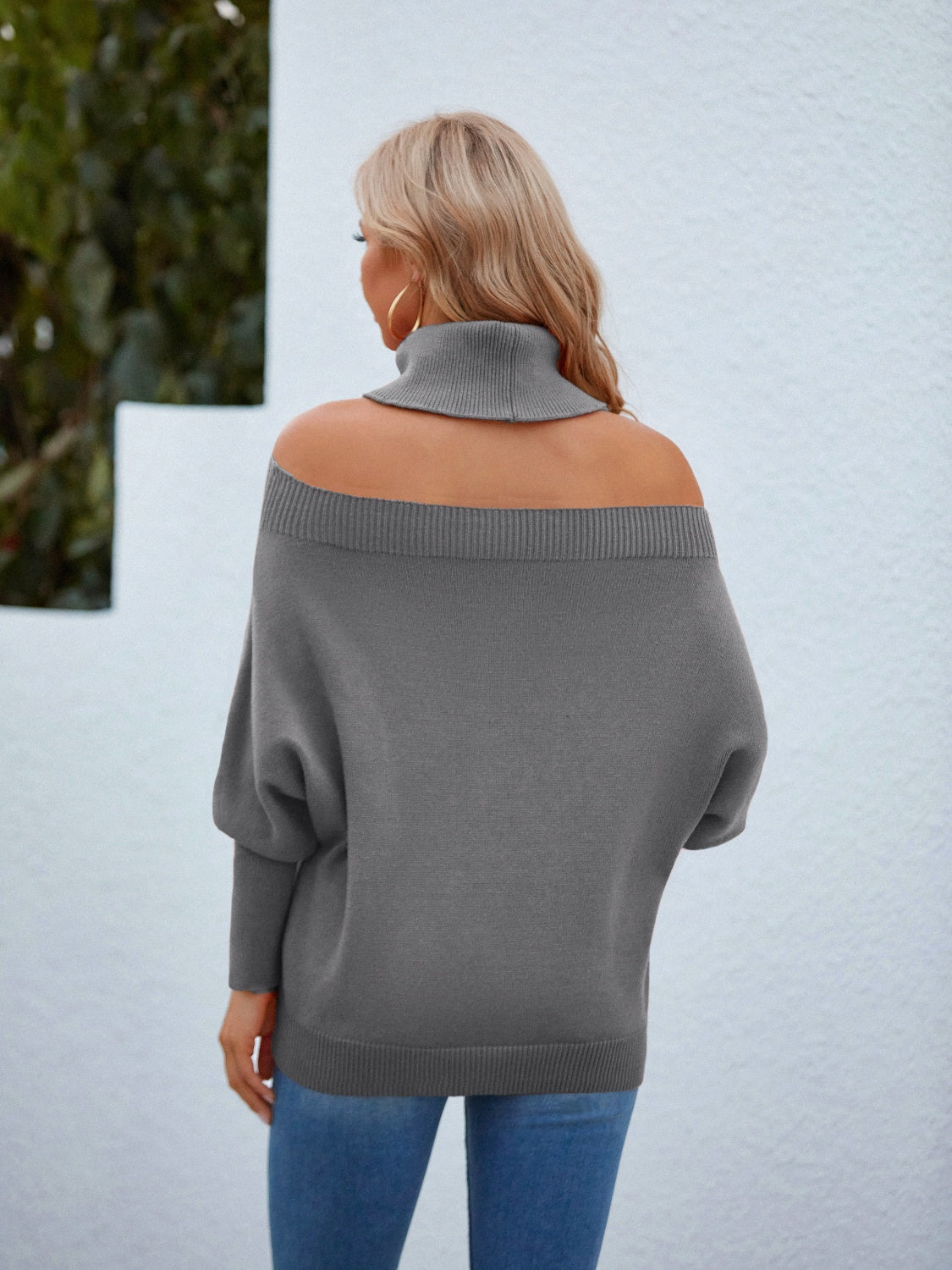 Off Shoulder Turtleneck Batwing Sleeve Sweater-Angel Casuals