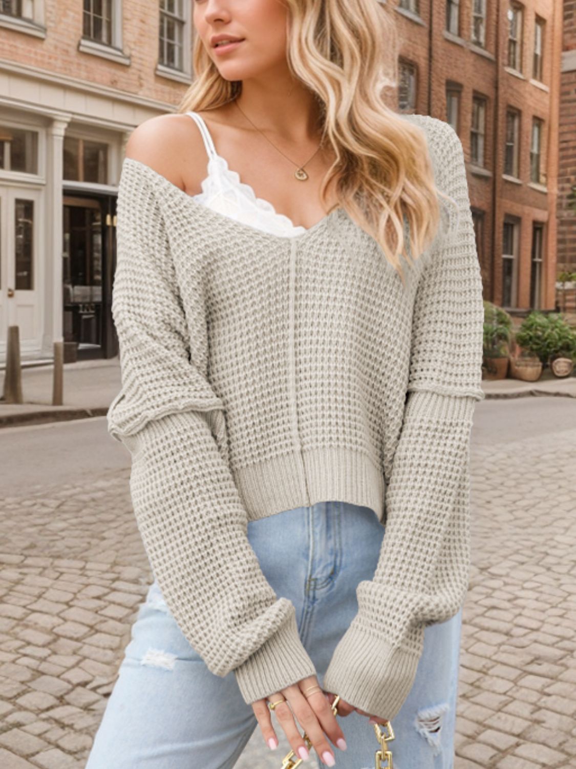 V-Neck Long Sleeve Sweater-Angel Casuals