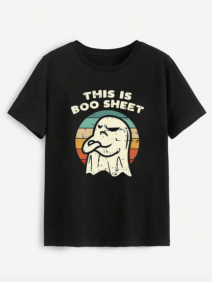 THIS IS BOO SHEET Round Neck T-Shirt-Angel Casuals