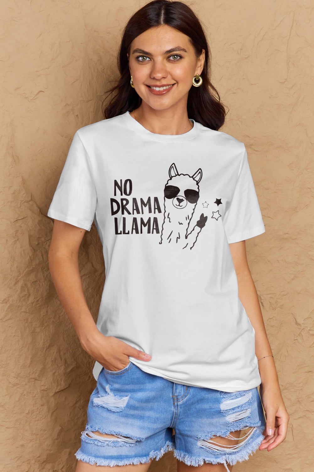 Simply Love Full Size NO DRAMA LLAMA Graphic Cotton Tee-Angel Casuals