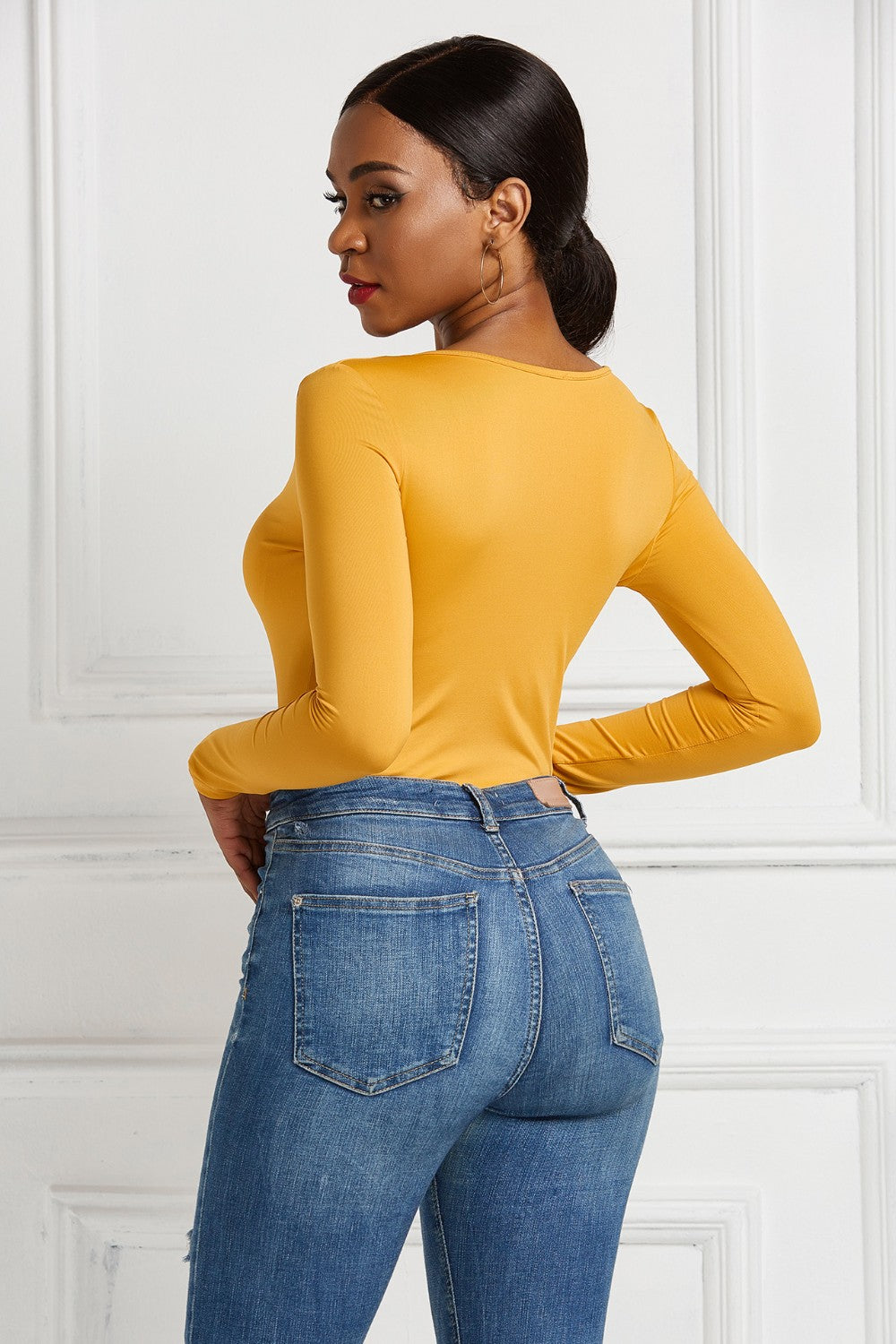 Half Zip Scoop Neck Long Sleeve Bodysuit-Angel Casuals