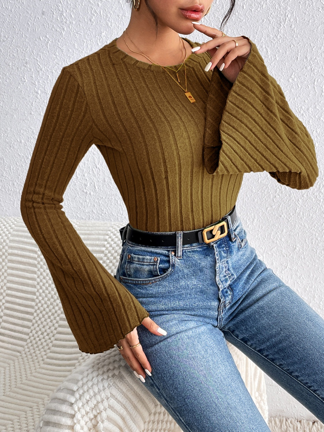 Honey Round Neck Flare Sleeve T-Shirt-Angel Casuals