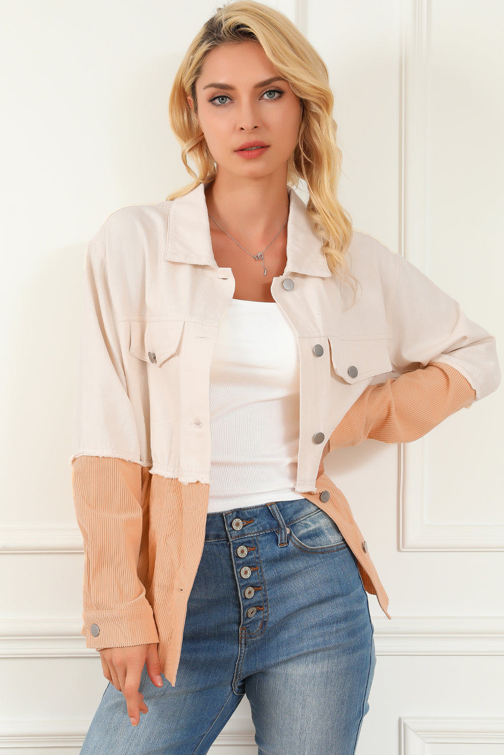 Contrast Button Down Collared Jacket-Angel Casuals