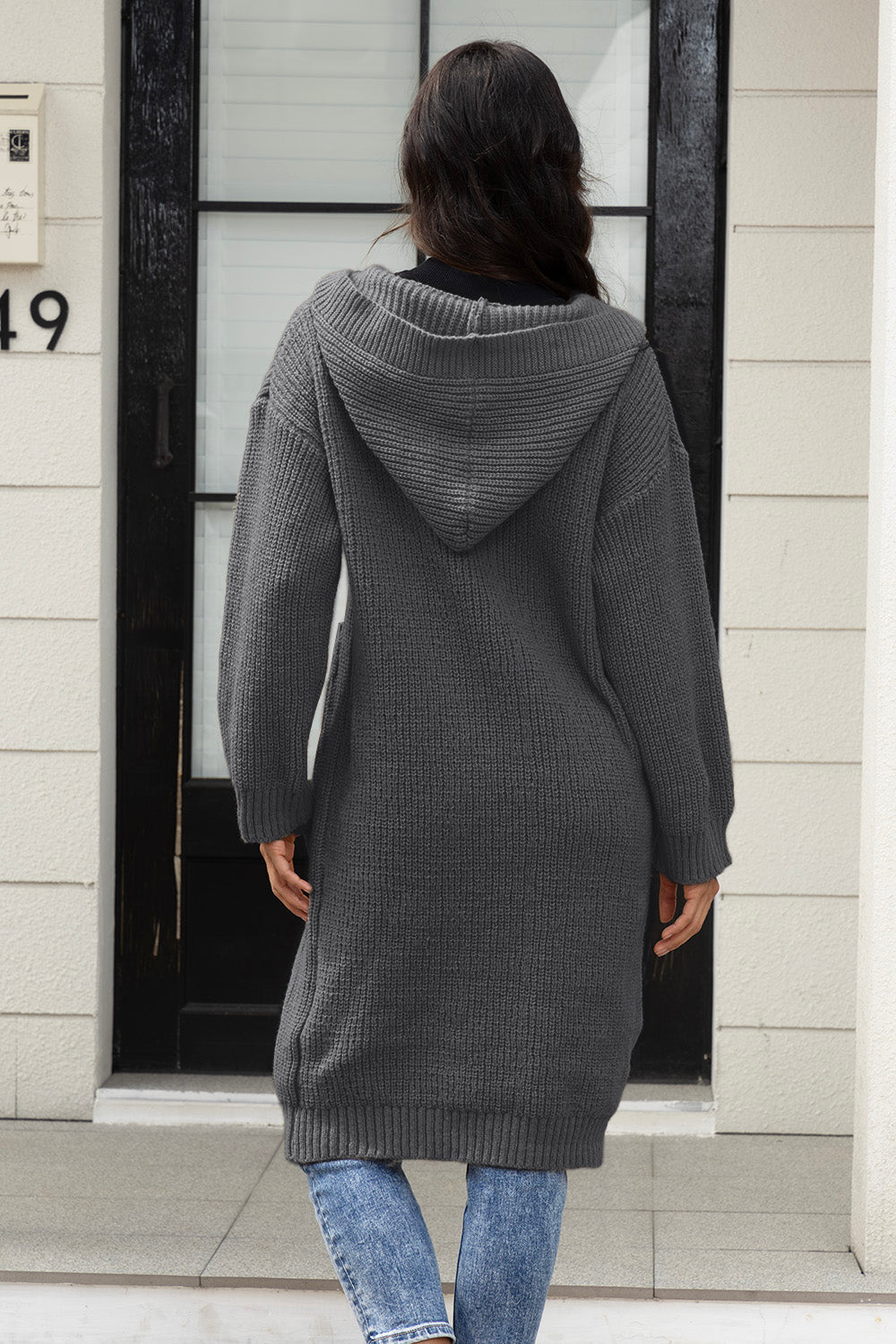 Button Up Long Sleeve Hooded Cardigan with Pockets-Angel Casuals