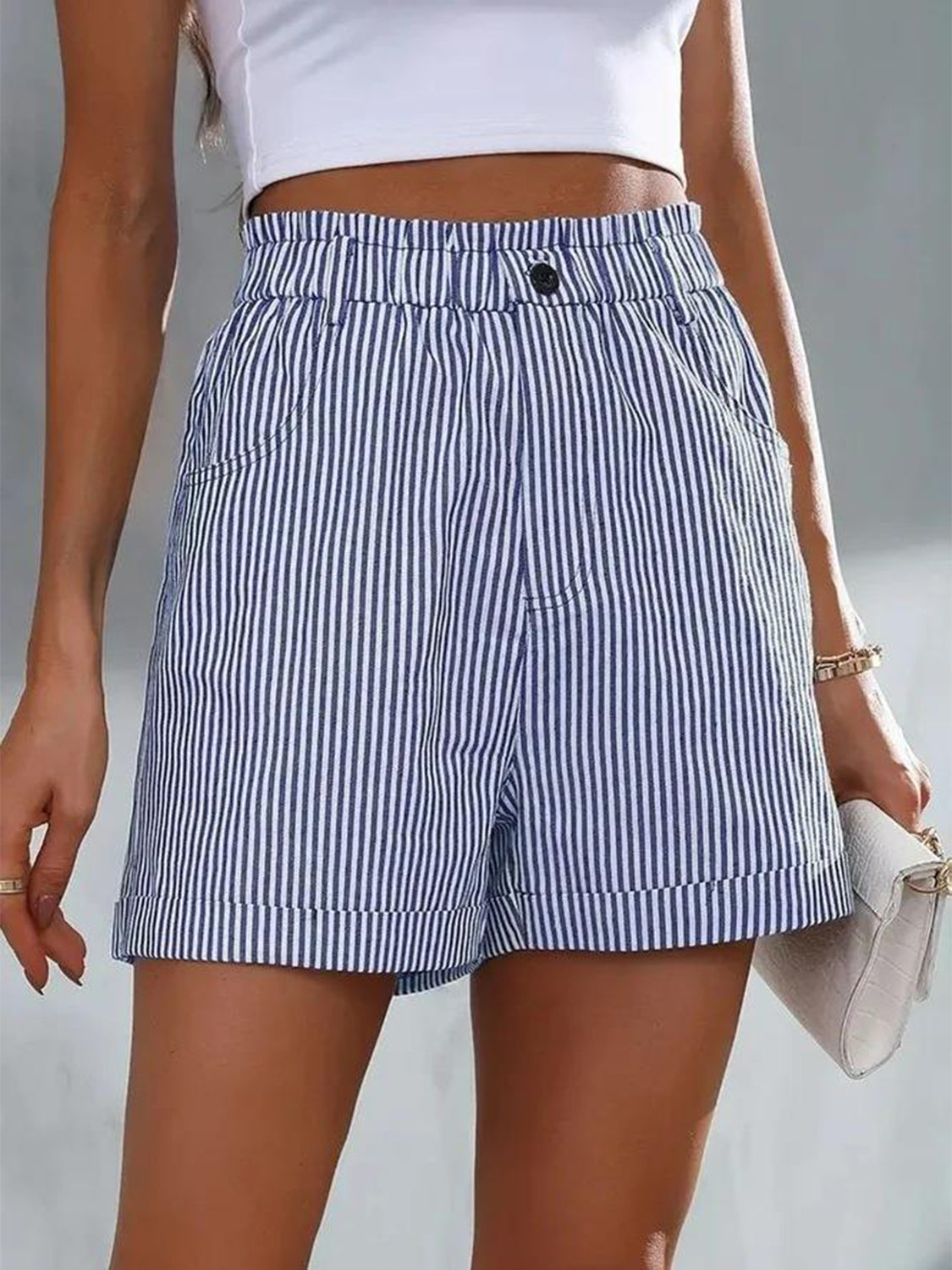 Full Size High Waist Striped Shorts-Angel Casuals