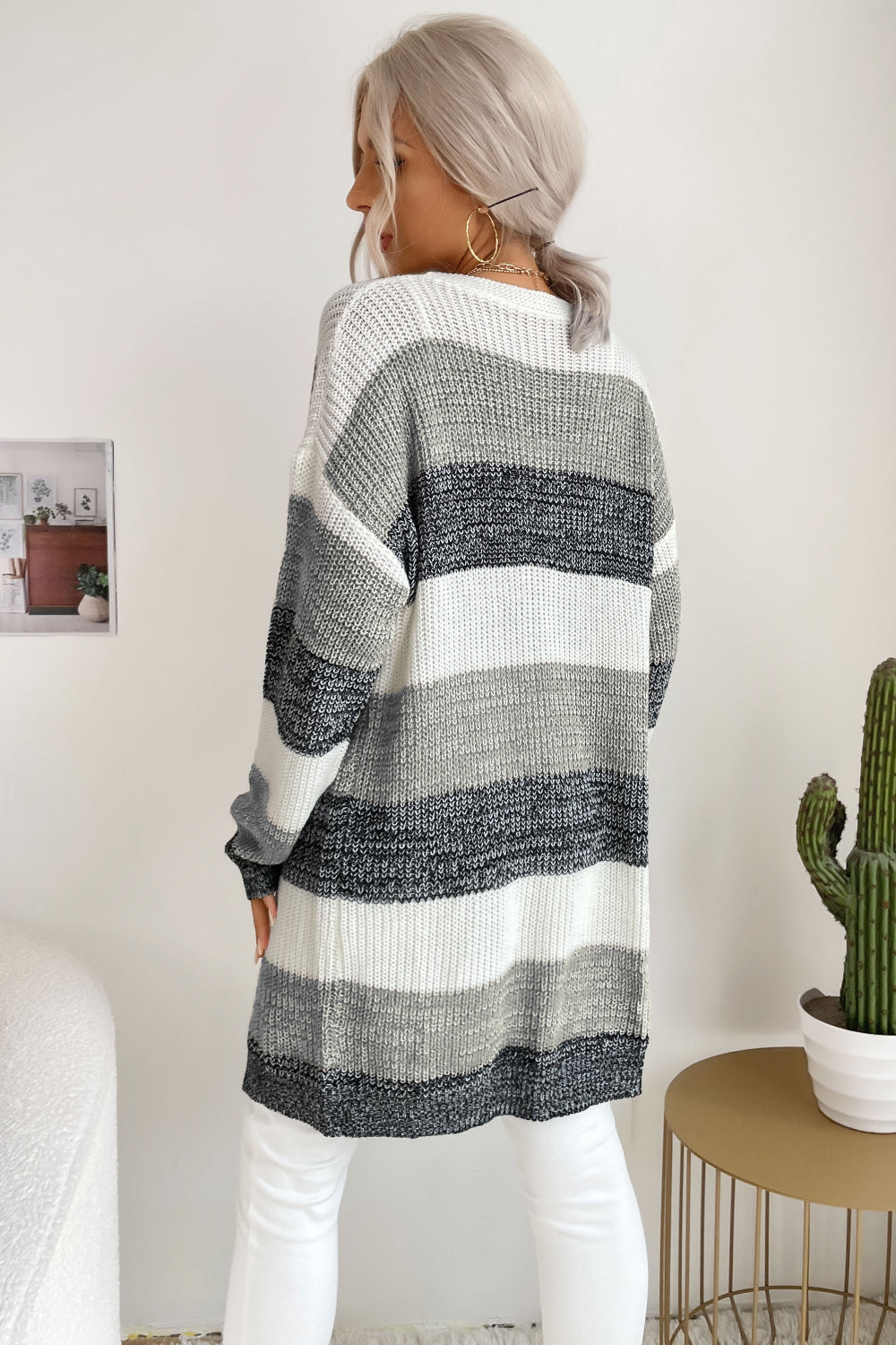 Striped Long Sleeve Duster Cardigan-Angel Casuals