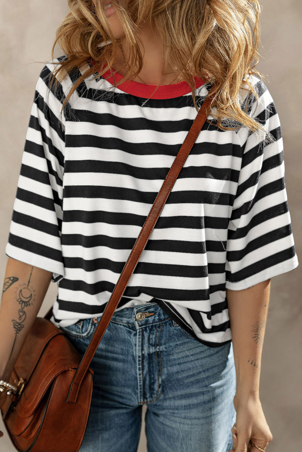 Striped Round Neck Raglan Sleeve T-Shirt-Angel Casuals