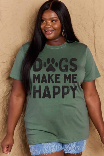 Simply Love Full Size DOGS MAKE ME HAPPY Graphic Cotton T-Shirt-Angel Casuals