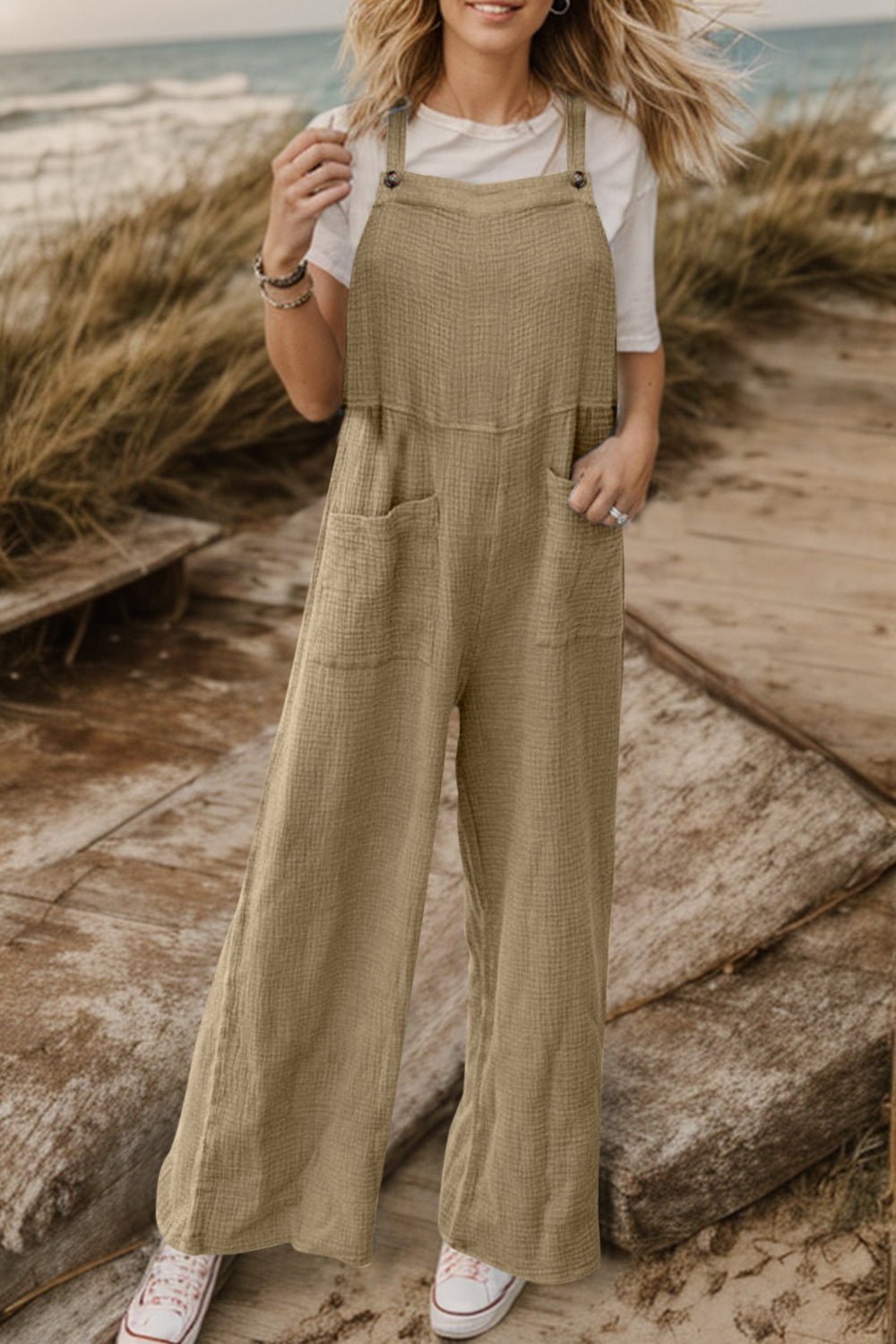 Full Size Wide Leg Front Pocket Jumpsuit-Angel Casuals