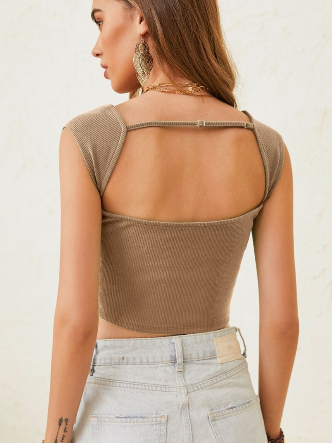 Cutout Cap Sleeve Crop Top-Angel Casuals