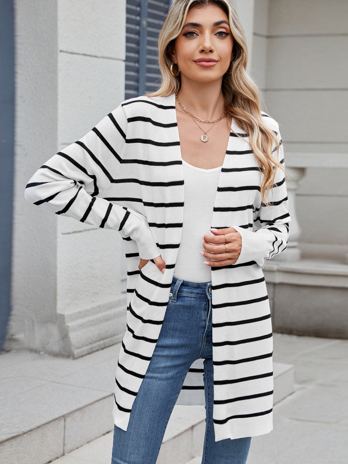 Open Front Long Sleeve Cardigan-Angel Casuals