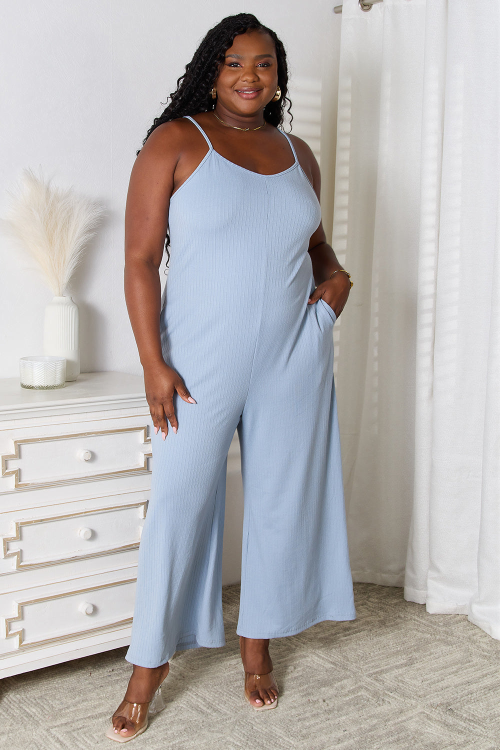 Basic Bae Full Size Spaghetti Strap V-Neck Jumpsuit-Angel Casuals