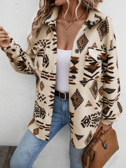 Geometric Button Up Dropped Shoulder Jacket-Angel Casuals