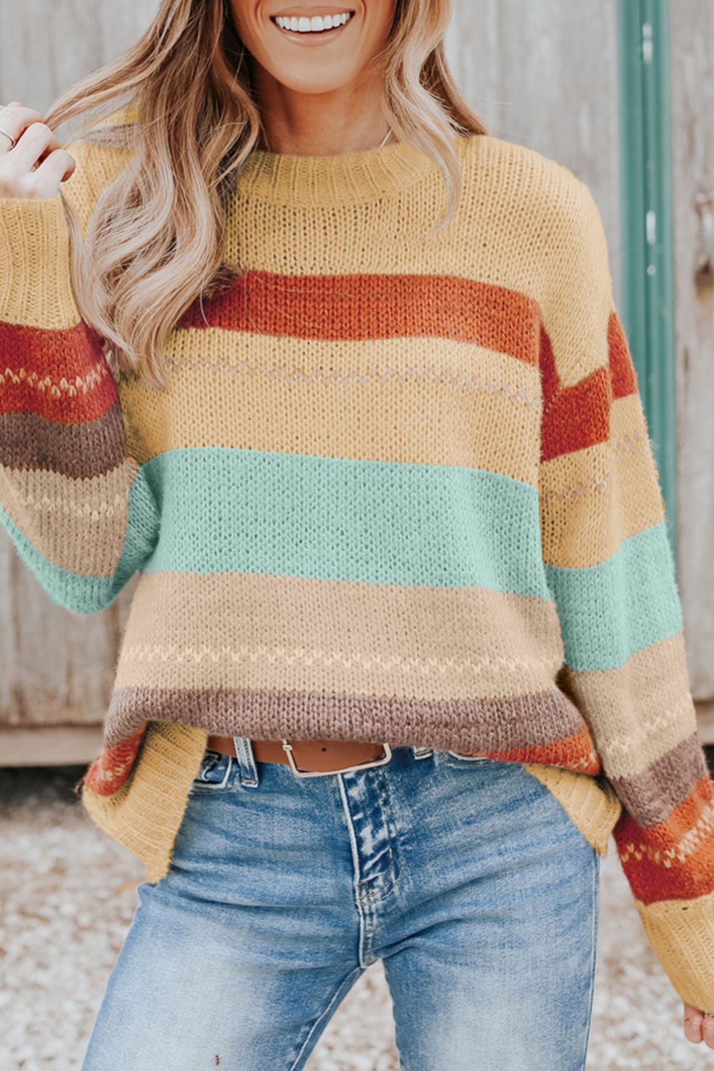 Color Block Round Neck Dropped Shoulder Sweater-Angel Casuals